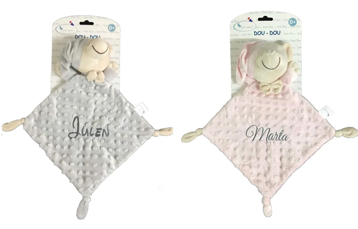mibebestore Doudou Bebe Personalizado con Nombre Bordado Recien Nacido Dou Dou para Dormir Muñeco de Apego Regalo Personalizado Accesorio Infantil Baby Shower Bautizo Guardería Niño Niña