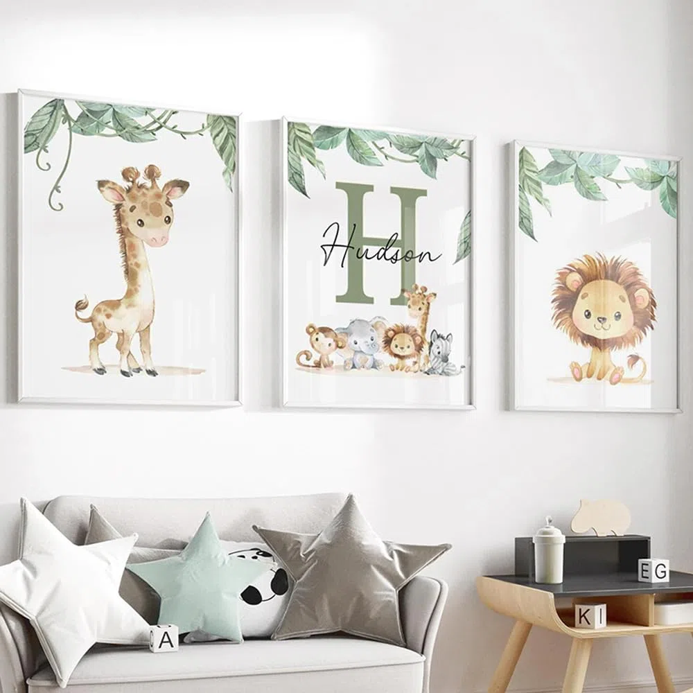 3 Laminas Personalizadas Bebe 30X40CM Cuadro Animales Infantil Poster Habitacion Niño Lienzo Infantiles Para Habitacion Laminas Animales Salvajes Cuadros Decorativos Niños sin Marco