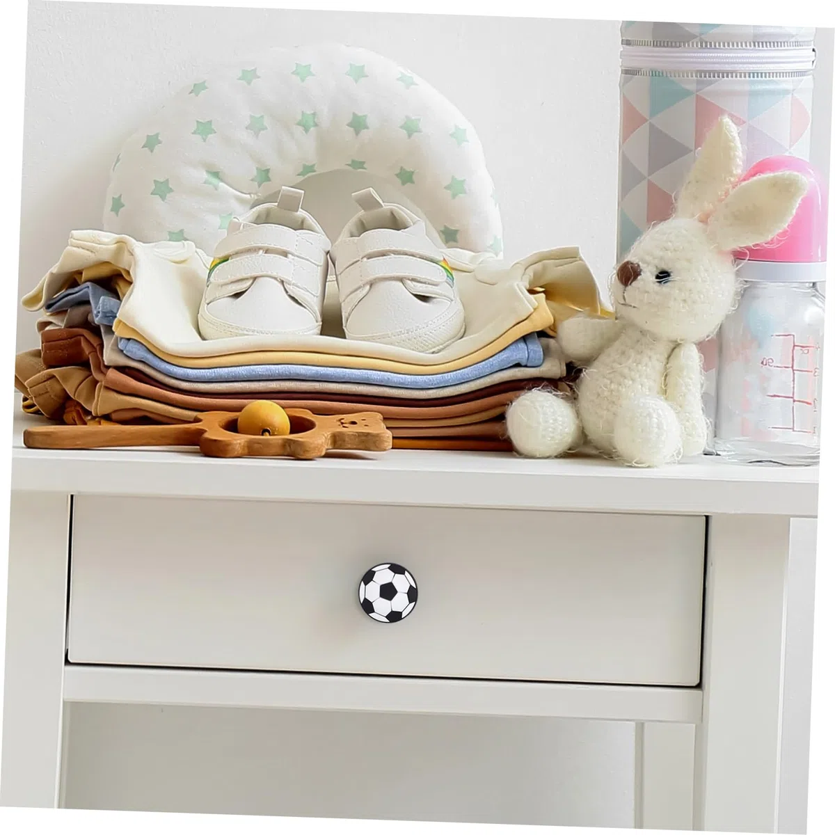 Tiradores Cajones Infantiles Perillas Anticolisión Diseño de Fútbol de Aleación de Zinc y Goma Paquete de 6 Piezas para Armarios en Habitación de Niños