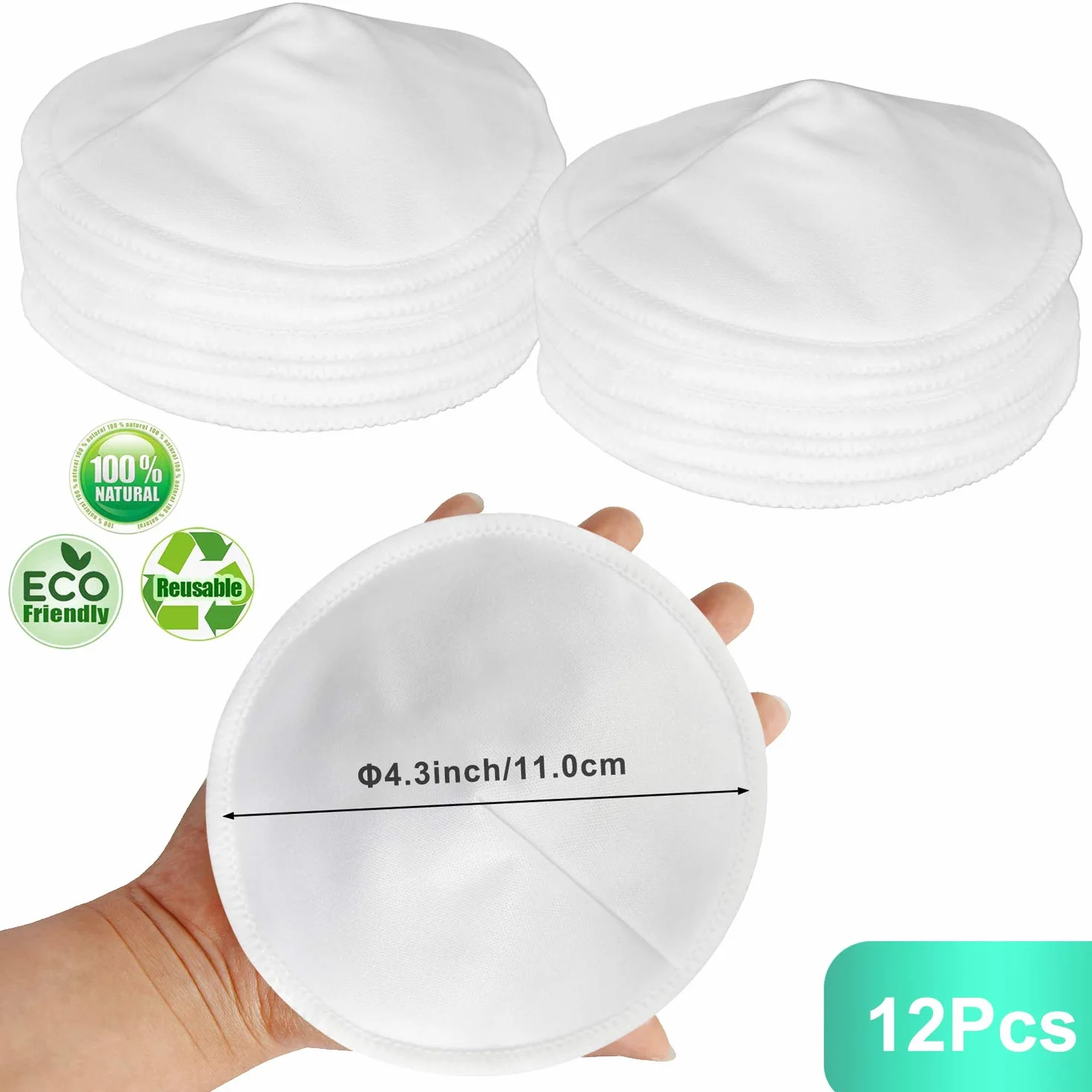Pinowu Almohadillas de lactancia de bambú orgánico (12pcs), 11cm Súper Suaves y Absorbentes Hipoalergénico Discos de Lactancia, Ronda Cojines de Bra a Prueba de Fugas