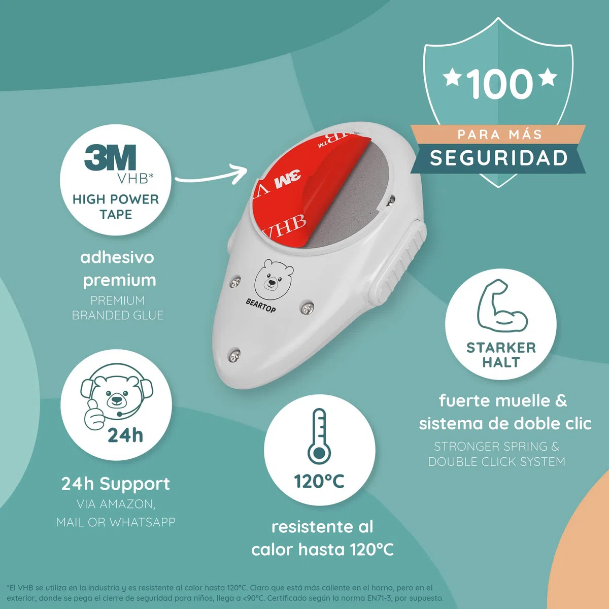 Cerradura de la puerta del horno de BEARTOP | juego de 2 blanco o negro | adhesivo VHB de 3M resistente al calor | seguridad puertas niños, seguridad bebe, protector | seguridad cajones bebe