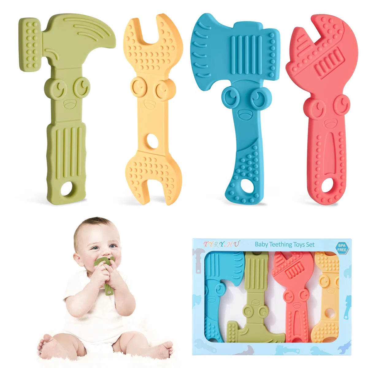 TYRY.HU Mordedor Bebe Refrigerante Juguetes de Dentición Silicona para 3 Meses sin BPA Aliviar El Dolor De Encías Niños y Niñas(A)