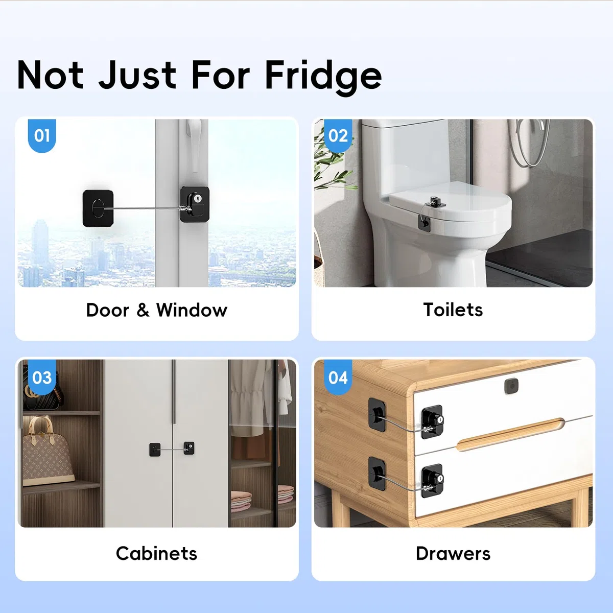 Candado Nevera para Bebés y Adultos, Paquete de 2 Cerraduras para Frigorífico, Cierre de Seguridad Autoadhesiva para Refrigeradores, Armario, Puertas de Gabinetes, Cajones y Ventanas-2 Pieza Negro