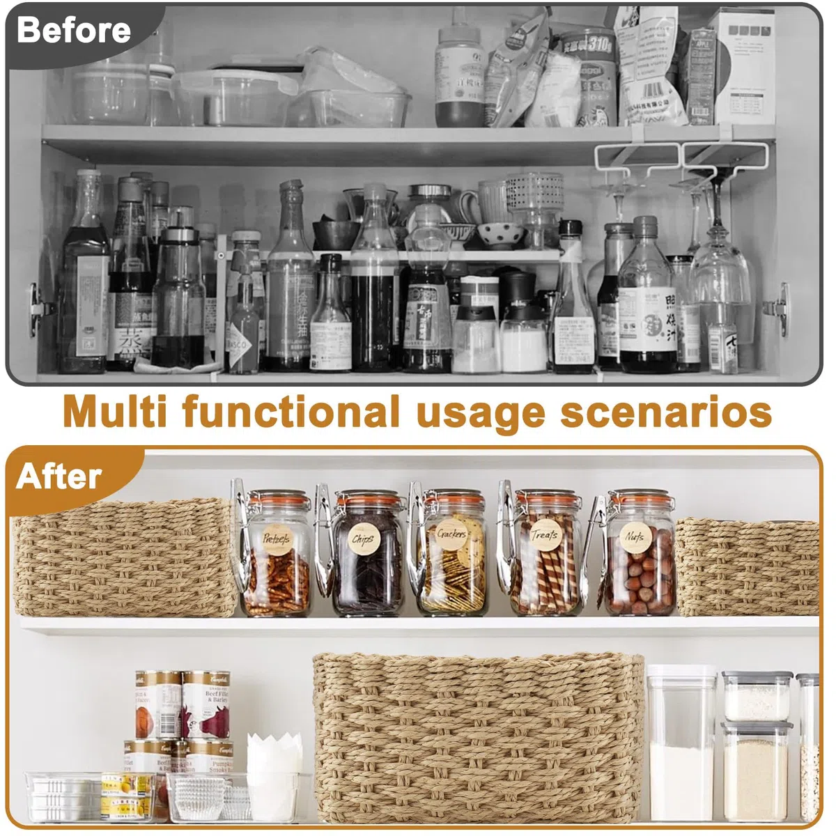 4 PCS Cestas Almacenaje Baño, Cestas Organizadoras Apilables, Cesta Mimbre Almacenaje Utilizar para Recoger Ropa, Juguetes y Cosméticos, para Cocinas, Dormitorios, Salas de Estar