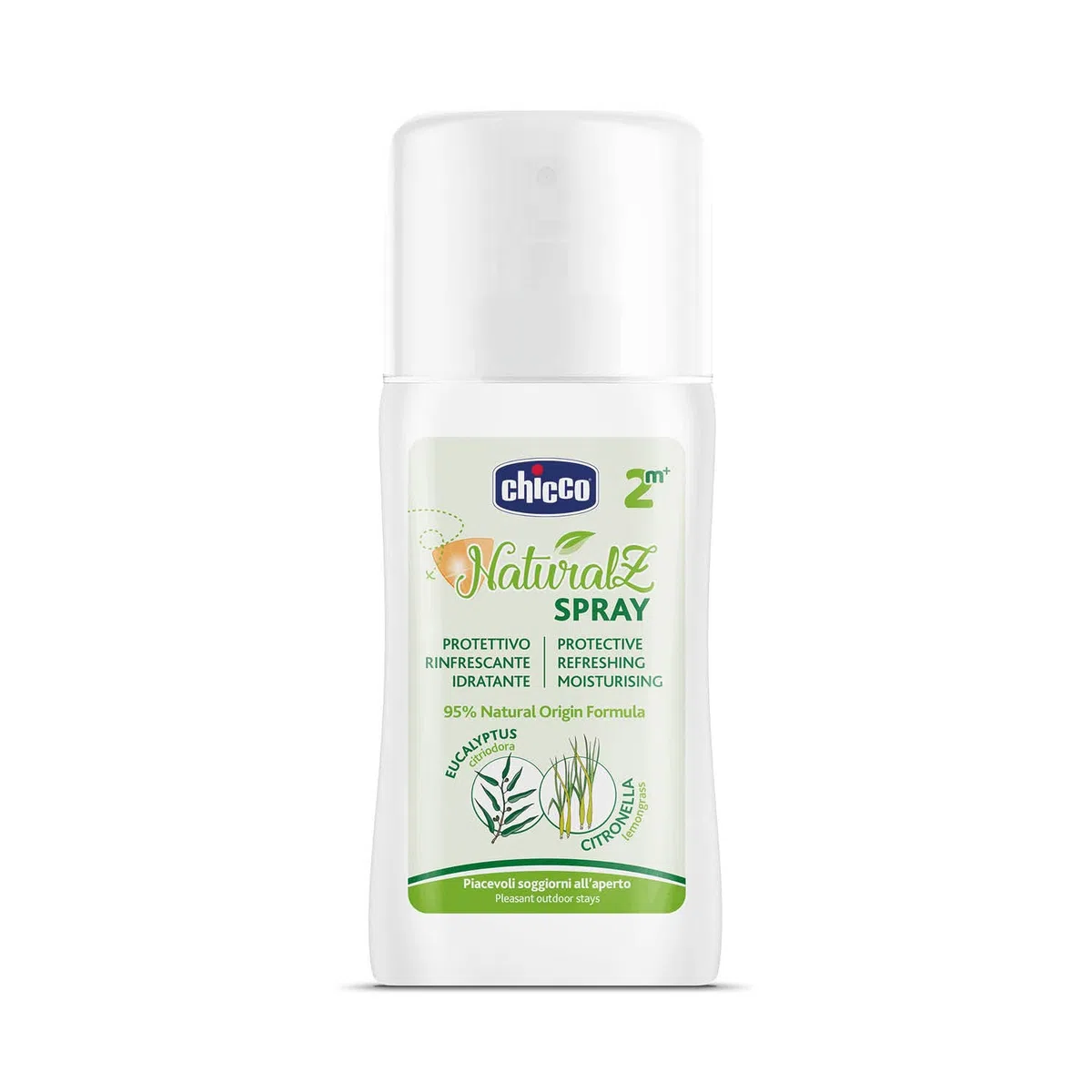 CHICCO NaturalZ - Spray protector de 100 ml, protección natural durante la temporada de verano, con citronela y eucalipto, protección día y noche