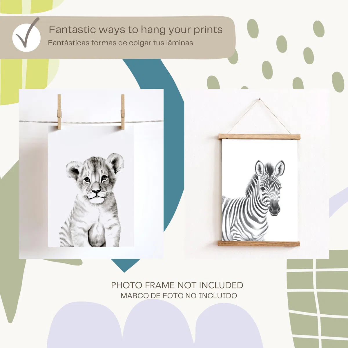 ayurvana Set de 4 Láminas Safari en Blanco y Negro – Cuadros Infantiles de Alto Contraste para Estimulación Visual de Recién Nacidos – Decoración Habitación Bebé Estilo Nórdico y Montessori – A4