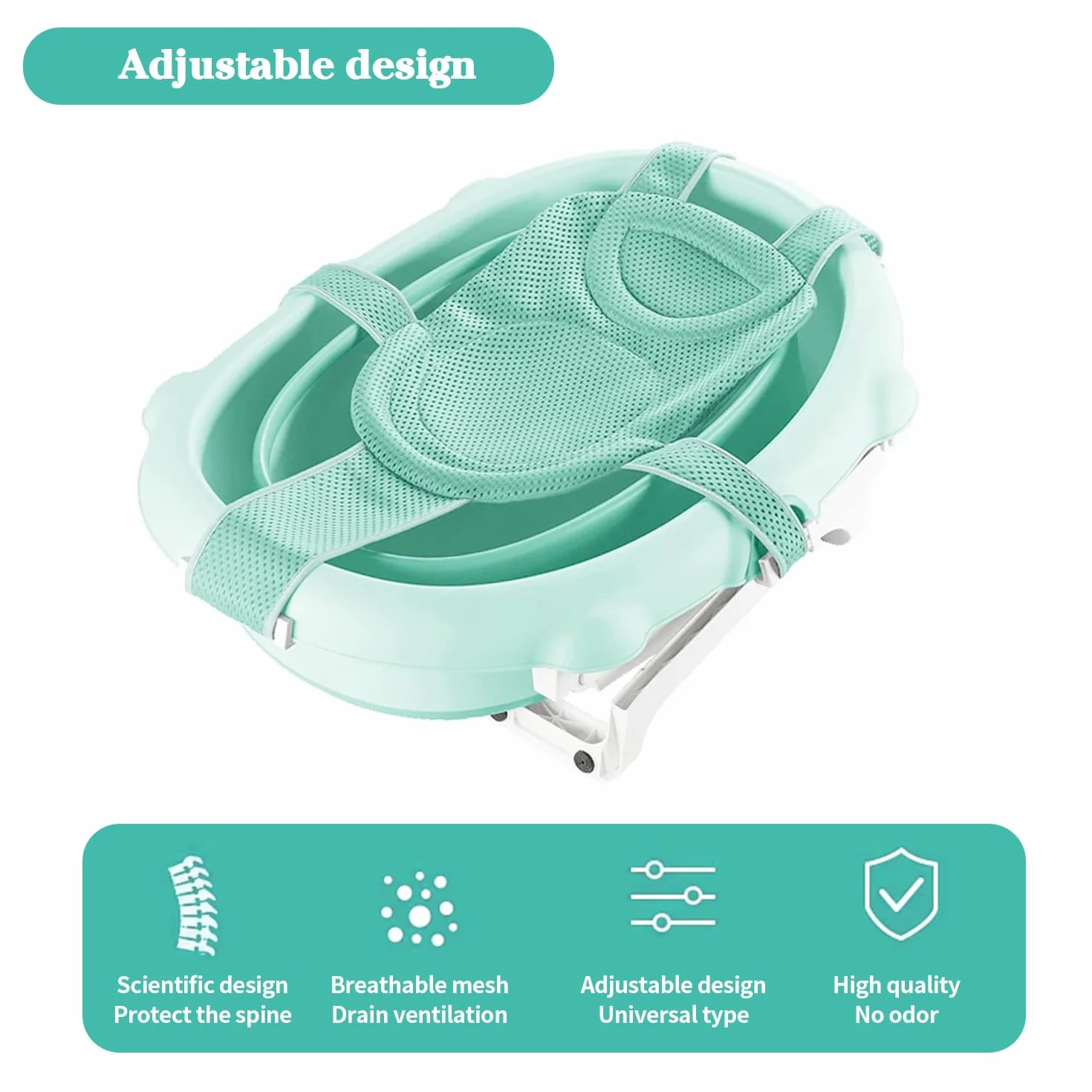 Red BañO Bebé Asiento Inserto - BañEra BebéS Ducha ReciéN Nacidos Malla NiñOs PequeñOs CóModos Accesorios Antideslizante Bolsillo Malla Bandeja Plegable Alfombrilla Verde Claro, 1 Pieza