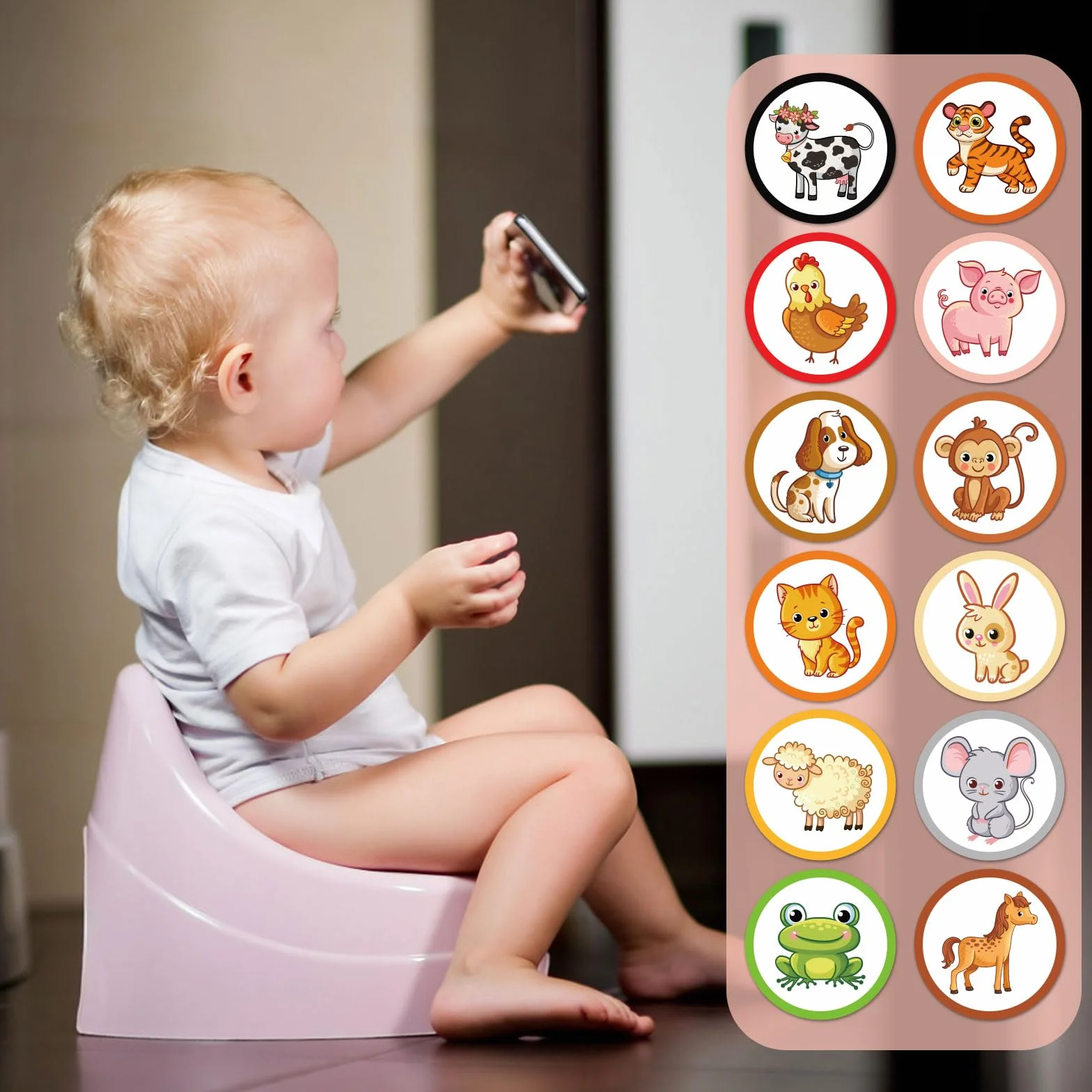 24 calcomanías de entrenamiento para ir al baño – 12 estilos de cambio de color interesantes calcomanías de asiento de cerdo, perro, gato – animales reutilizables para niños, niñas y niños pequeños