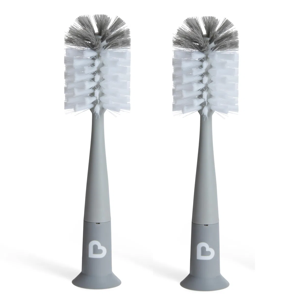 Cepillo para biberones Munchkin con cerdas | Cepillo para botellas con limpiador de tetinas integrado | Cepillos Deluxe de limpieza | Esenciales para recién nacidos | Gris | Pack de 2