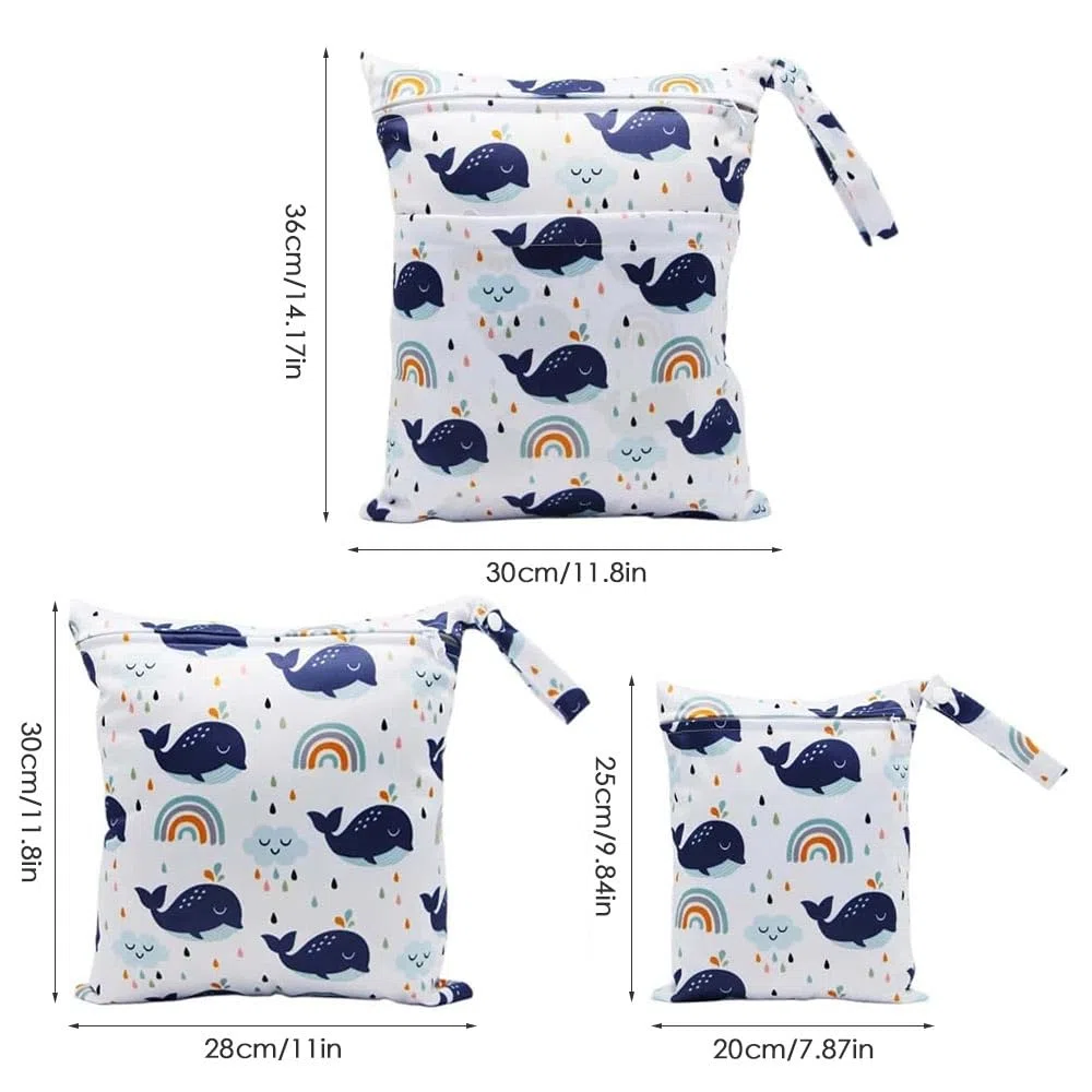 3 Piezas Bolsa de Pañales para Bebés,Bolsa Impermeable de Tela,Neceser Bebe,Reutilizable, Impermeable, Húmedo, con Cremallera, para Nadar, Acampar, Viajar, Fitness, Playa (Ballena)