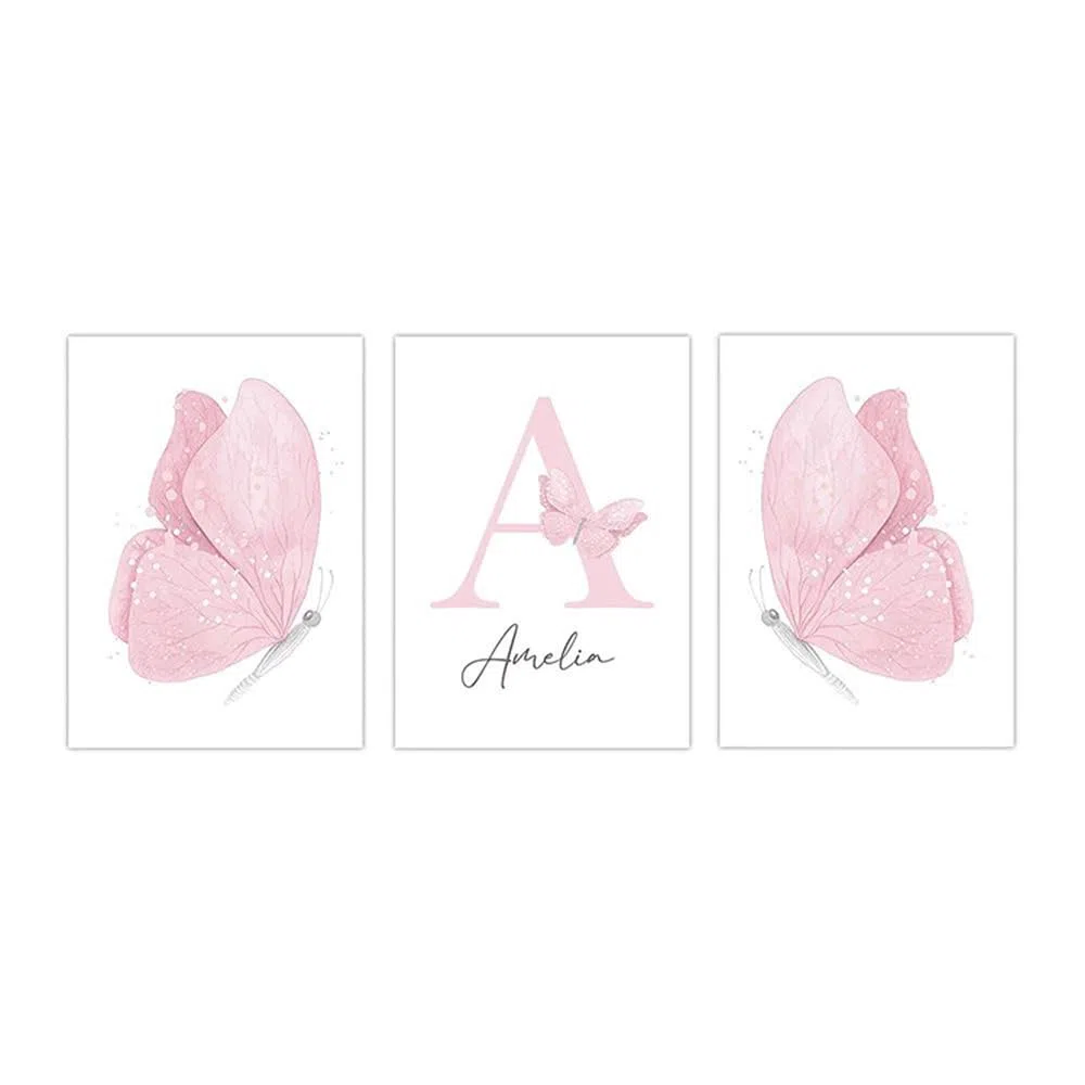 3 Laminas Habitacion Niña 30X40CM Cuadros Mariposas Poster Rosa Lienzo Habitacion Bebe Infantil Laminas Personalizadas Bebe Cuadros Decoracion Niña sin Marco