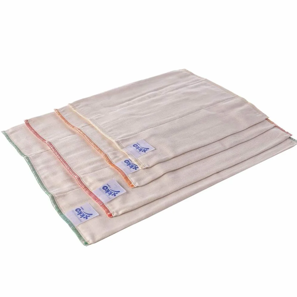 Prefolds – 100% algodón orgánico – (6 unidades) – Recién nacido / Newborn (dobladillo amarillo) – 29 x 30,5 cm (2 – 5 kg) – Pañales de tela muselina plegable pañales predoblados