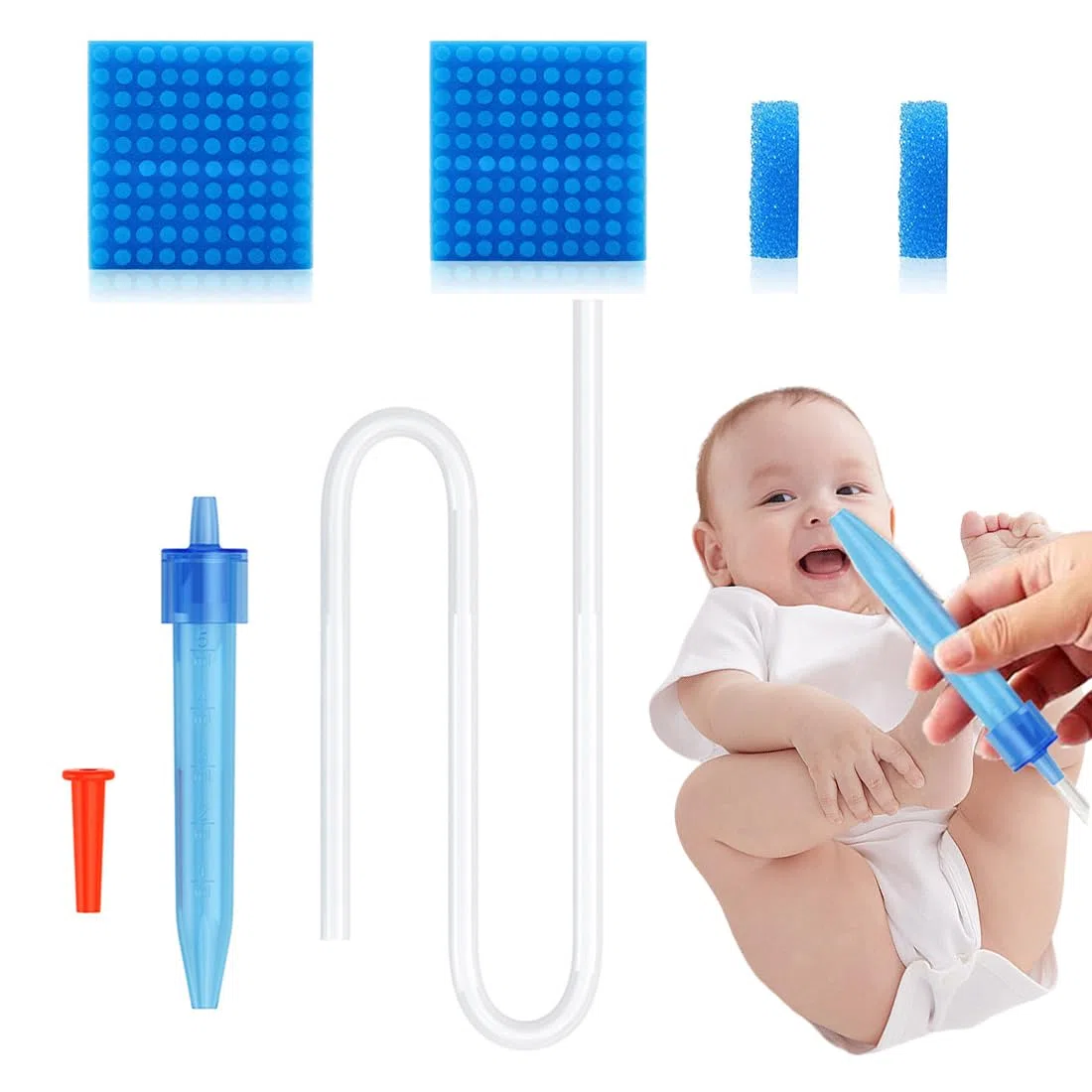 1 Pcs Aspirador Nasal Bebes, 200 Pcs Filtros de Aspirador Nasal, Silicona limpiador de Nariz Seguro, Reutilizable de Irrigador Nasal para Bebes, limpiador de Nariz Seguro, Cómodos y Seguros