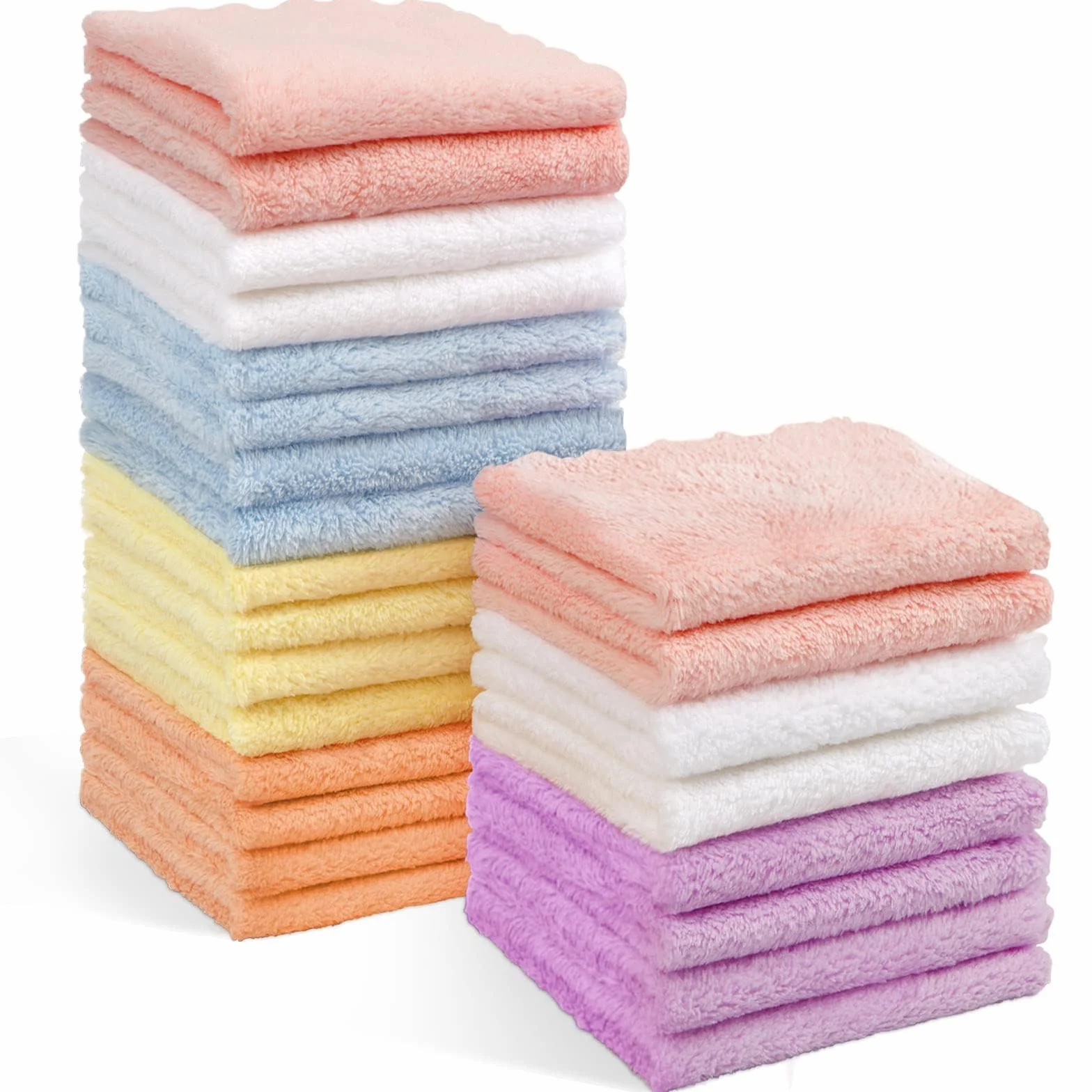 Orighty Paquete de 24 paños para bebé (7 x 9 pulgadas), toallas de microfibra de forro polar coral, paños de lavado súper suaves y absorbentes para recién nacidos, bebés y niños pequeños, suaves para