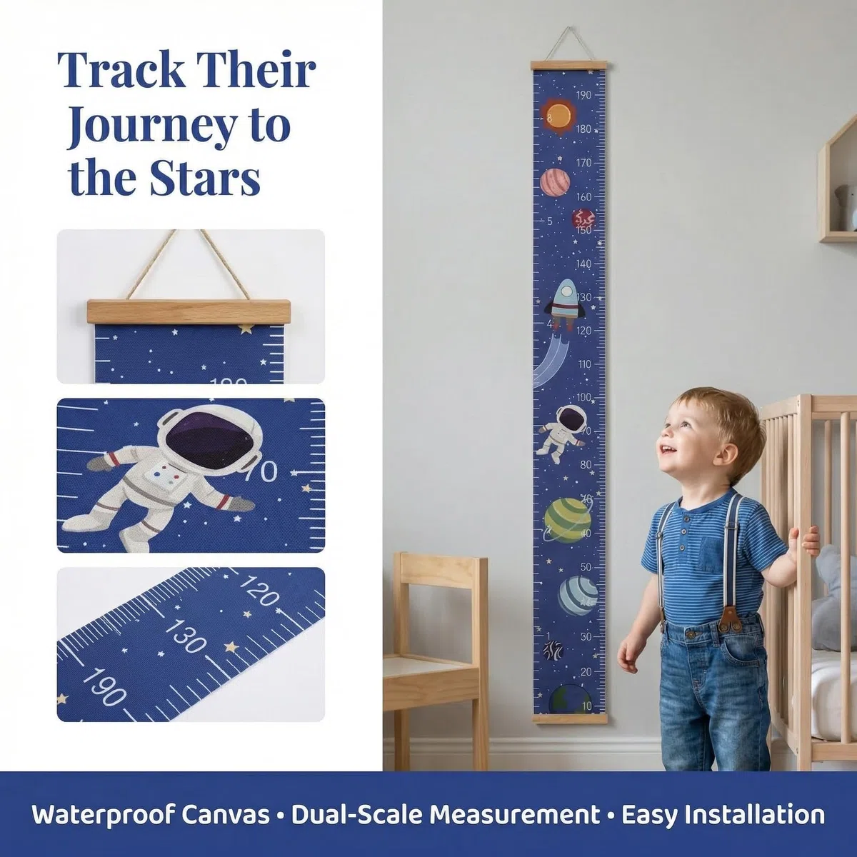 Bebé Gráficos de Crecimiento 7.9 '' x 79 '' Medidor Altura Niños Pared Regla de Pared de Madera Tabla de Crecimiento para Niños para Dormitorio Infantil (Espacio)