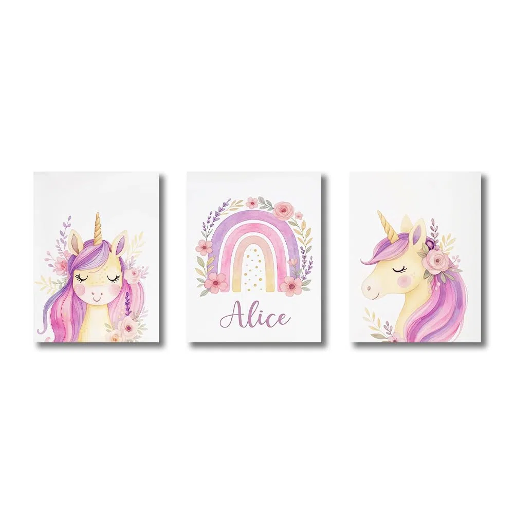 3 Laminas Decorativas Unicornio 30X40CM Poster Personalizado Habitacion Bebe Cuadros Habitacion Bebé Niña Rosa Unicornio Lienzo Decorativo Bebe Infantil Cuadros Personalizados Niña Rosa sin Marco