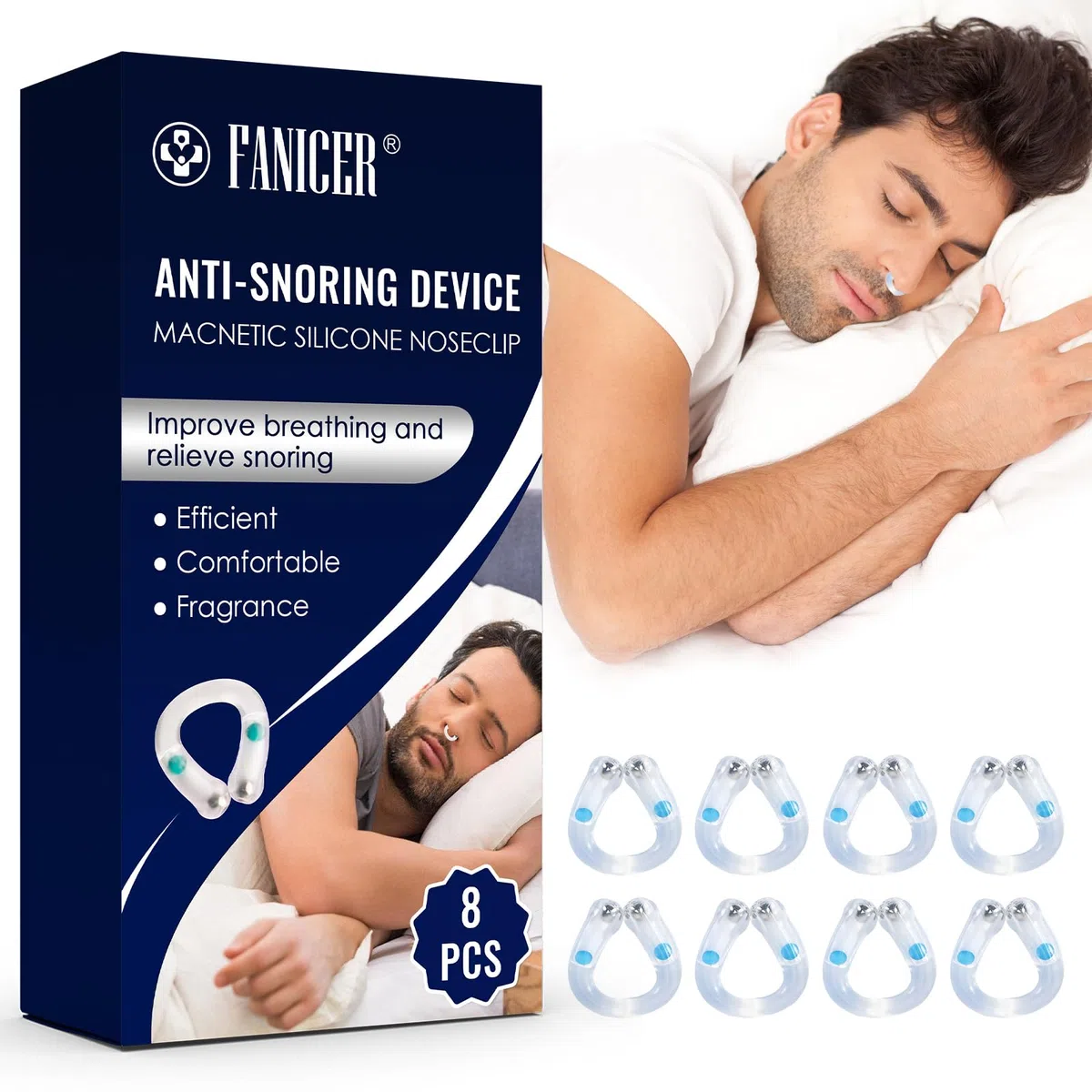 8pcs Dilatador Nasal Antironquidos Clip Nasal Magnético para Dormir, Silicone Reutilizable, Ayuda a Dejar de Roncar y Mejorar la Respiración Nocturna