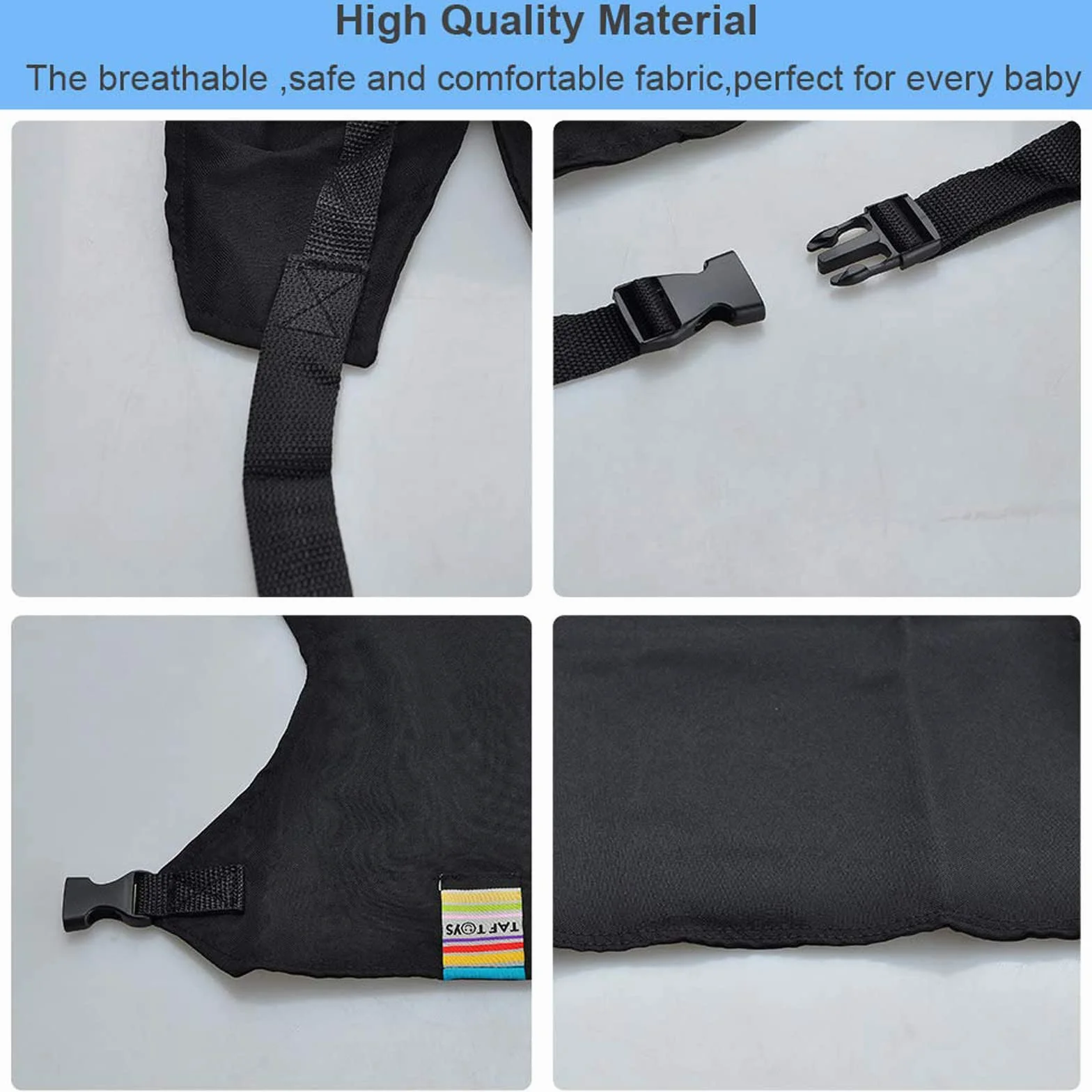 Lychee Silla de Comedor para Bebé Asientos de Seguridad con Correas, Correa de Asiento Elevador de Alimentación Portátil para Viajes/Casa/Restaurantes/Compras (Negro)