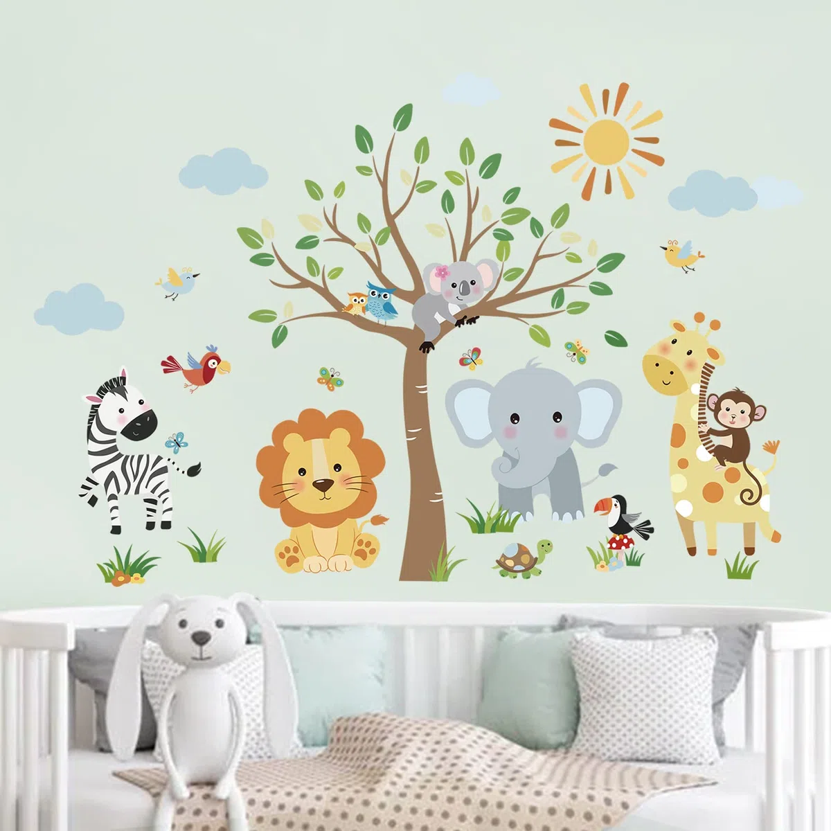 decalmile Pegatinas de Pared Bosque Animales Árbol Vinilos Decorativos Jungla Mono Elefante León Jirafa Adhesivos Pared Habitación Infantiles Niño Bebé