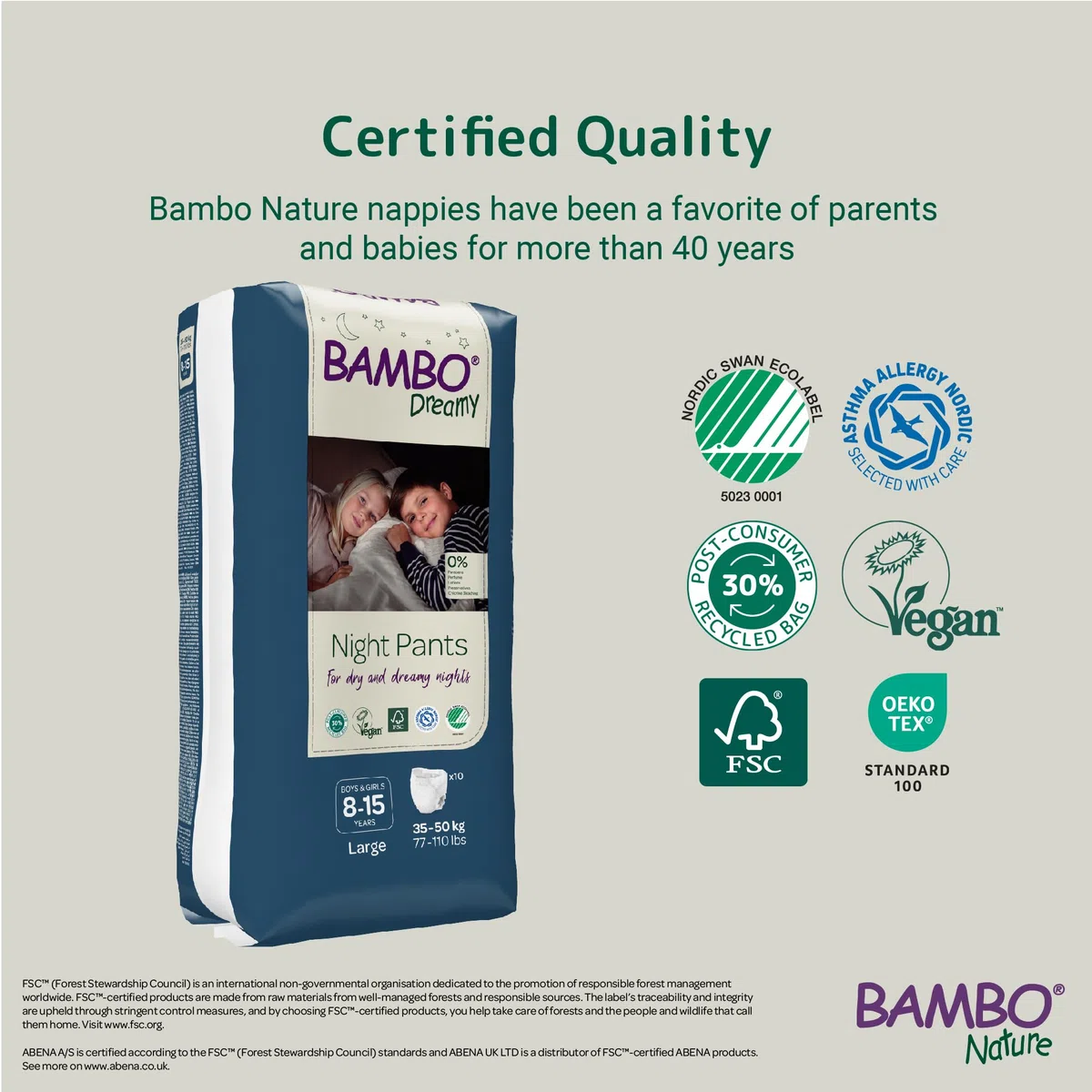 Bambo Nature Dreamy Night Pants - Pañales (niños de 8 a 15 años, 35 a 50 kg), 10 unidades, pañales ecológicos que mantienen las camas secas toda la noche, pañales de entrenamiento para dominadas