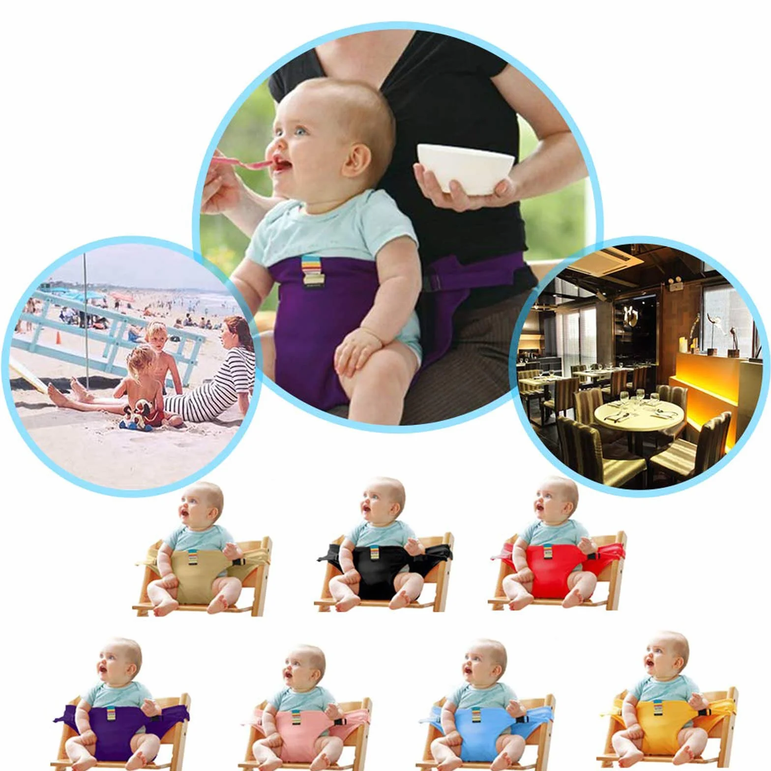 Lychee Silla de Comedor para Bebé Asientos de Seguridad con Correas, Correa de Asiento Elevador de Alimentación Portátil para Viajes/Casa/Restaurantes/Compras (Negro)