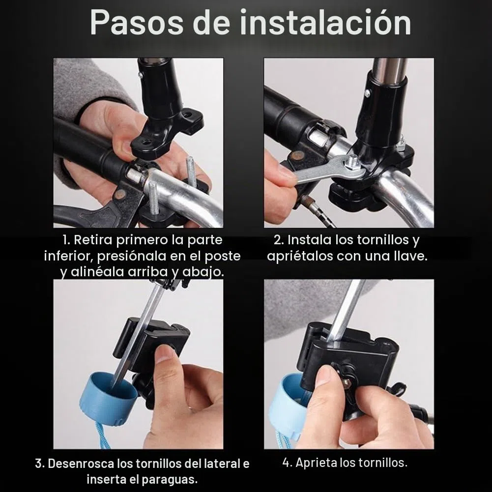 Inoxidable Soporte de Paraguas,Soporte de Montaje de Paraguas,Paraguas Manillar Soporte,Ajustable de 360°,Plegable,Soporte para Barra de Paraguas de Bicicleta para Cochecito de Bebé Sillas de Ruedas