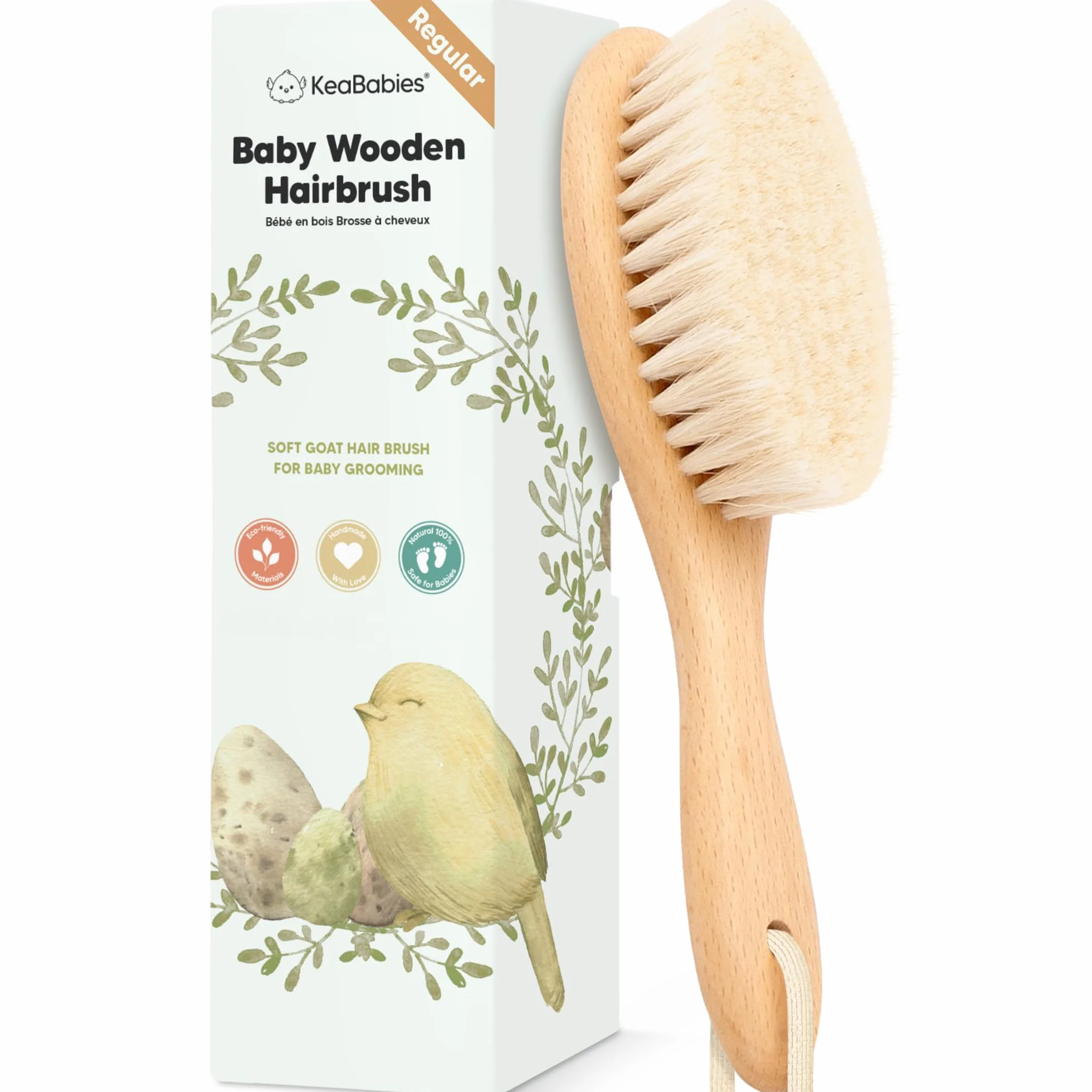 Cepillo de pelo para bebé recién nacido - Madera natural con cerdas suaves de cabra para la costra láctea - Kit de cuidado de cepillo de pelo para el cuero cabelludo perfecto para bebés, niños pequeño