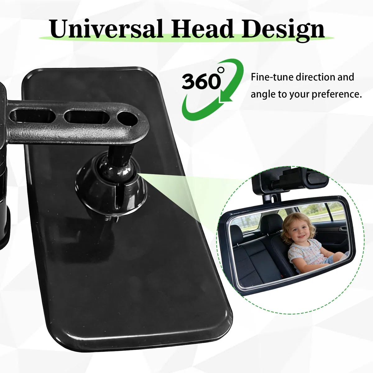 Espejo Retrovisor para Bebé Coche, Gran Angular Ajustable 360°, Cristal Irrompible Antirreflejos, Instalación Rápida con Clip Universal, Compatible con SUV, Coches y Camiones, Visibilidad Total