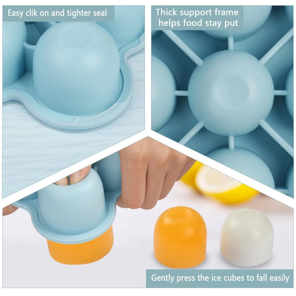 Aolso Recipiente para comida, Bandeja de Silicona para Comida,Silicona para Cubitos de Hielo, Envase de silicona para Congelar Alimentos y Papillas, Recipiente Molde para Comida,Azul -9cuadrados