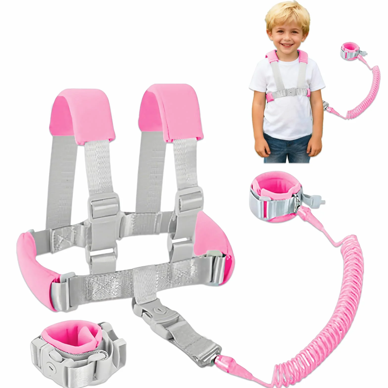 Muñequera Anti Pérdida,Cinturón de Seguridad Anti Perdida para Niños,Correa de Seguridad para Niños Antiperdida para Chico Chica Caminar Compras (Rosa 2.5m)
