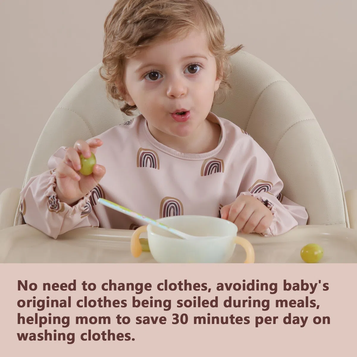 Babero con Mangas Largas - Lavable a Máquina y Resistente al Agua 6-24 Meses para Baby Led Weaning, Babero Cubrepañal para la Alimentación del Bebé