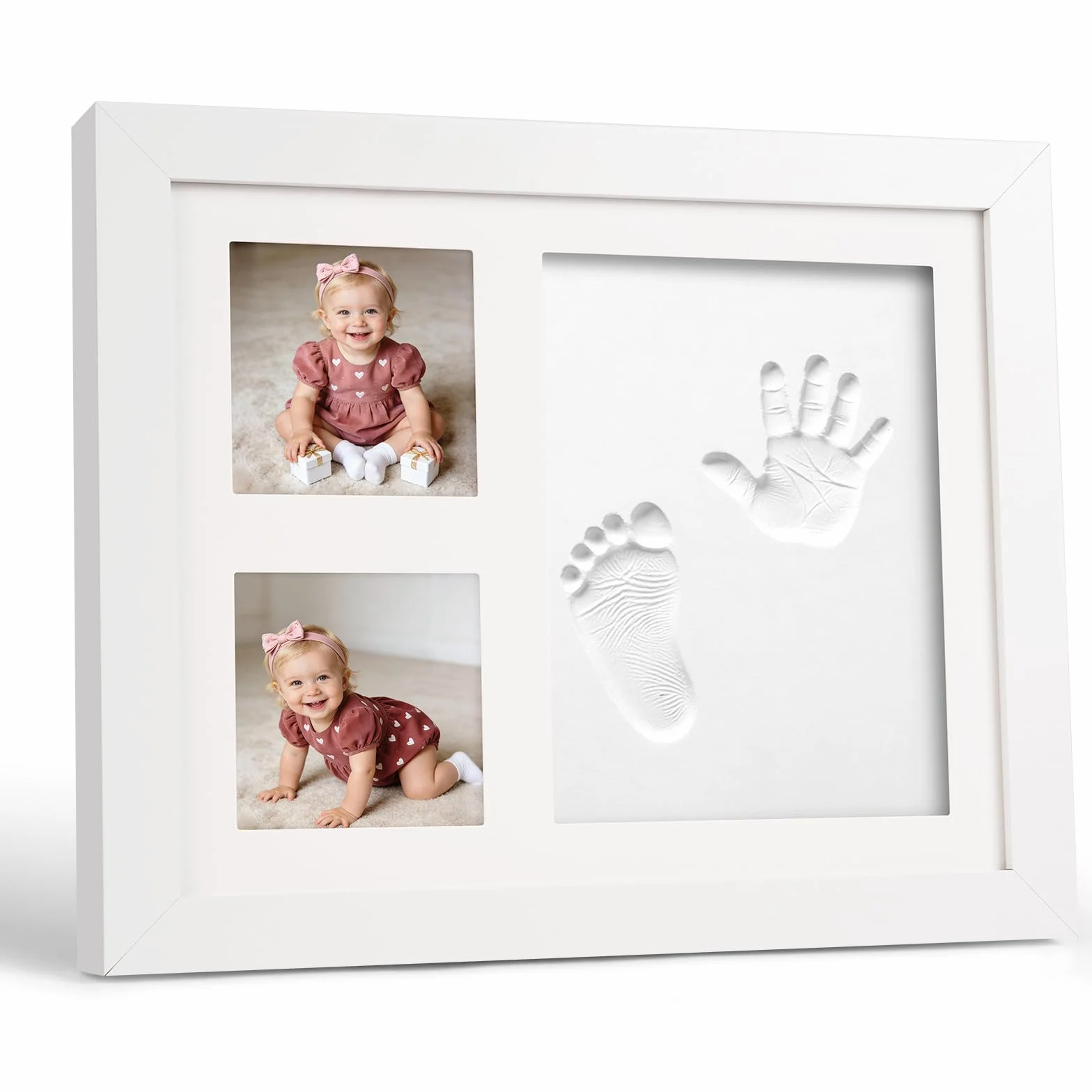 Vicloon Marco Huella Bebé, Kit para Huellas de Manos de Recién Nacido, Marco de Recuerdo, Marco de Fotos para Huellas de Manos de Bebé, Regalos Personalizados para Baby Shower (Tres Agujeros)