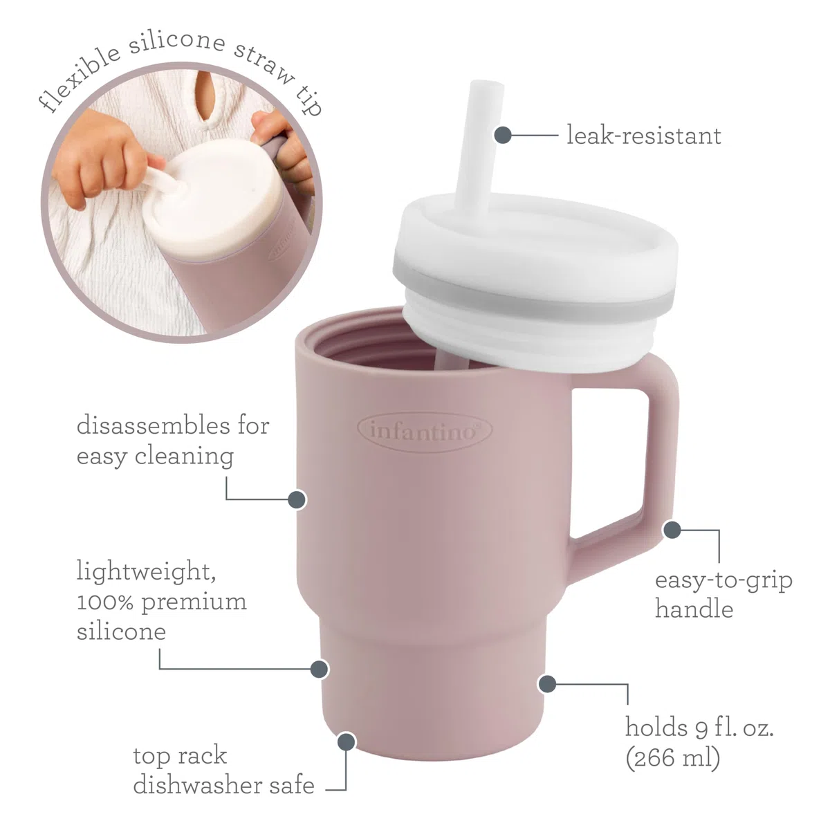 Infantino Mi 1er Tumbler, Adorable Vaso en Miniatura con Pajita Resistente y Asa para Niños Pequeños, Fomenta la Hidratación, Fácil de Limpiar, 250ml, Pirueta