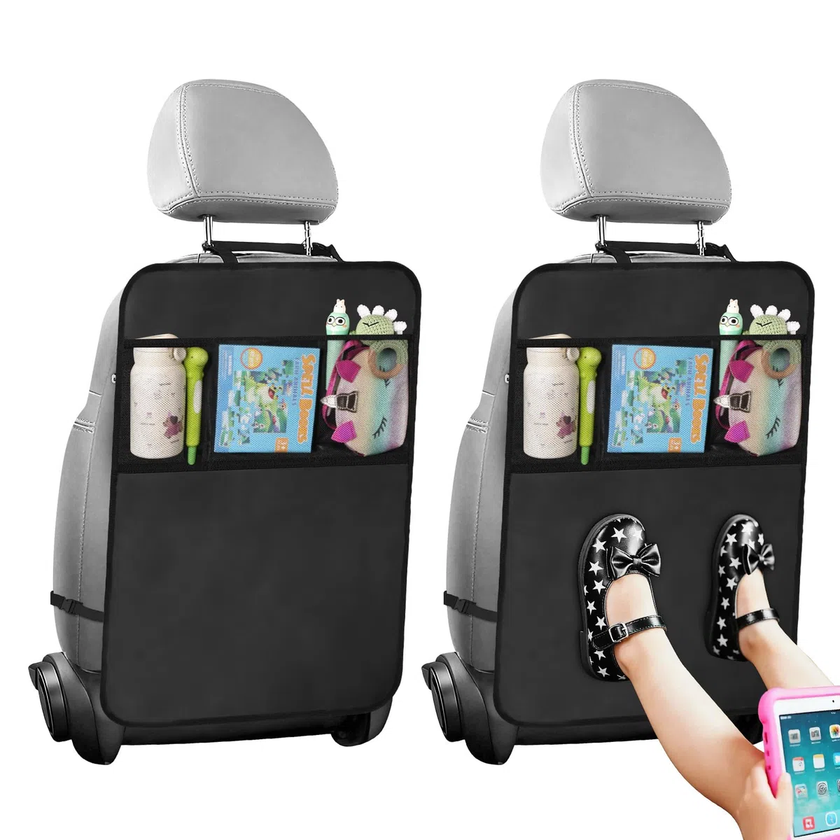 Protector Asiento Coche, 2 Pieza 49 * 70CM Protector Asiento Coche Delantero, Impermeable Coche Oxford Kick Mats Protección Fundas para Niños y Bebe