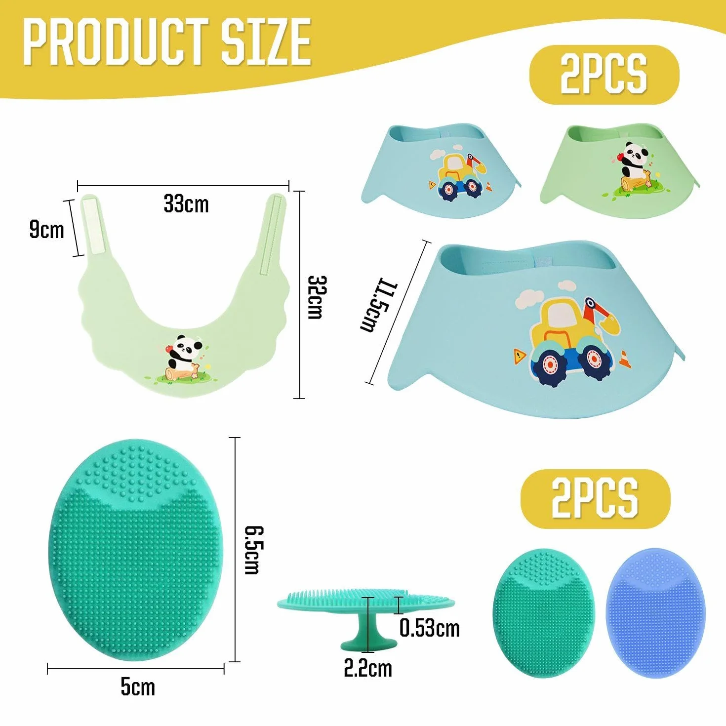 Capas De Ducha De 2 Piezas, 2 Pinceles De Masaje De 2 Piezas, Dibujos Animados Lindos, Protección Para Los Ojos, Protección Del Oído, Ducha Para Niños Y Tapa Impermeable Para El Cabello.