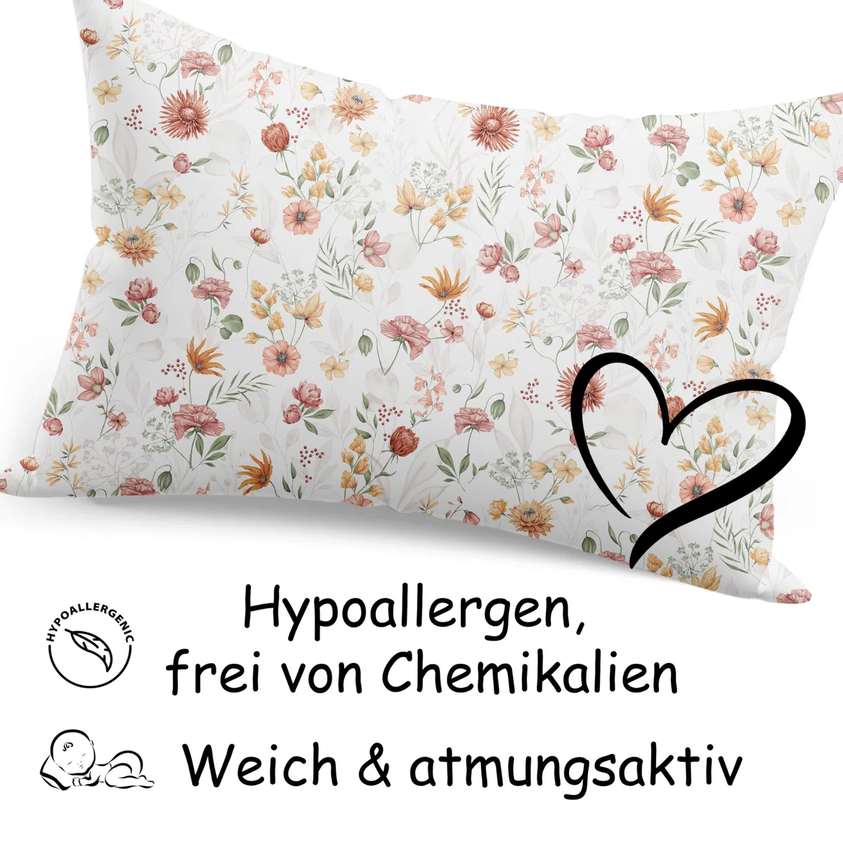 PinkZebra Funda de almohada, funda de almohada de 30 x 50 cm, 100% algodón, funda de almohada con certificado Öko-Tex Standard 100, fundas con cremallera, margaritas