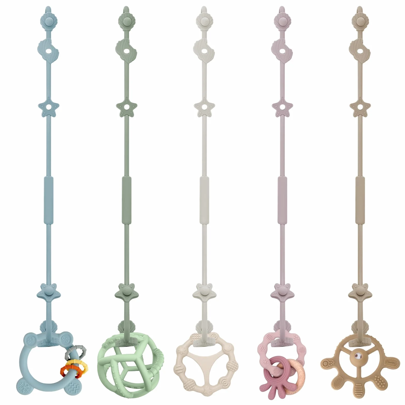 Juego de 5 cadenas para chupete de silicona, con clip para chupete ajustable, cadena de juguete para cochecito de bebé, sin BPA, chupete para accesorios de cochecito, tronas, biberones
