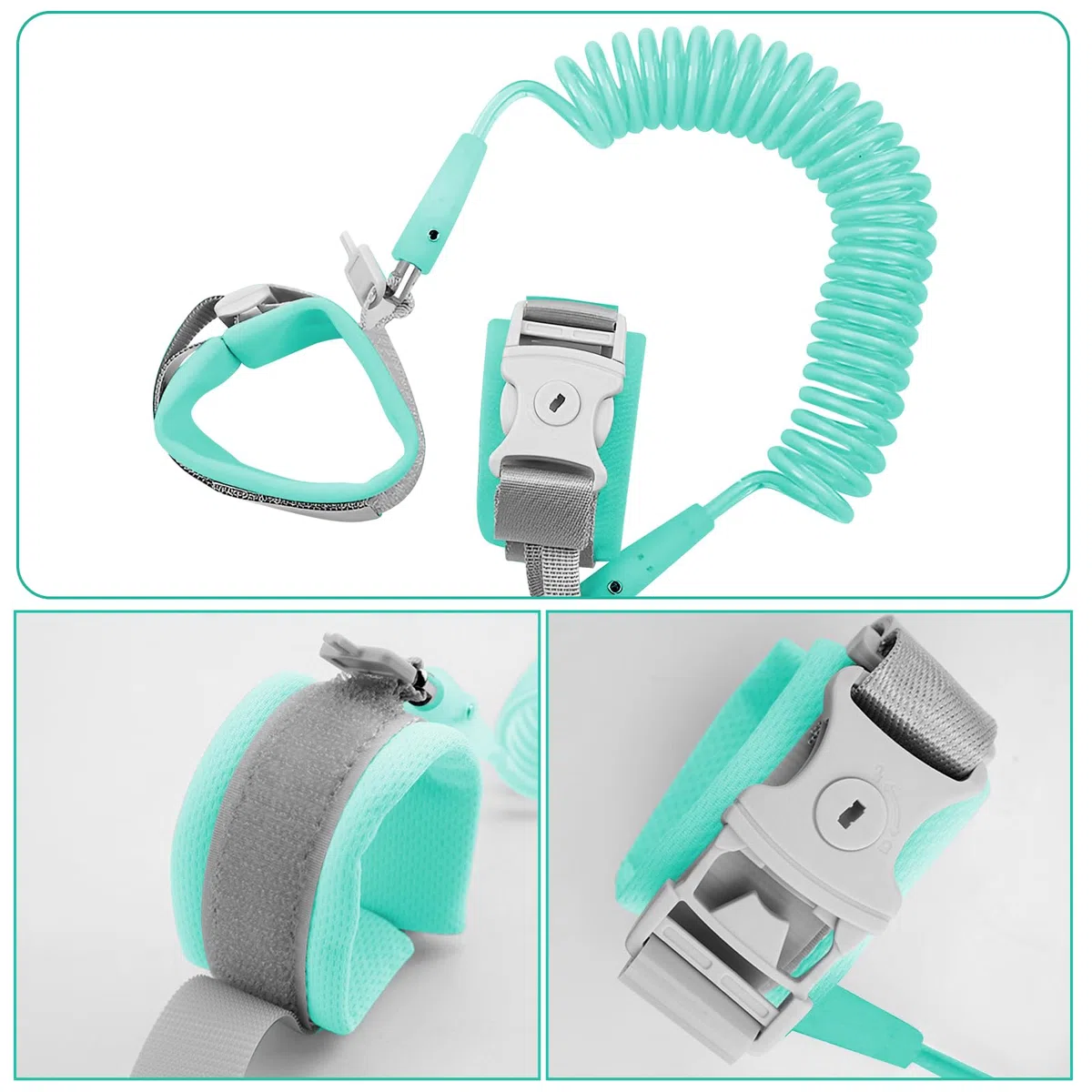 2.5M Correa Antiperdida,Arnés de Seguridad con Bloqueo de muñeca,Pulsera Anti-Perdida Elástica,Pulsera niños antiperdida suave en muñeca,Para Actividades al Aire, caminar (verde)