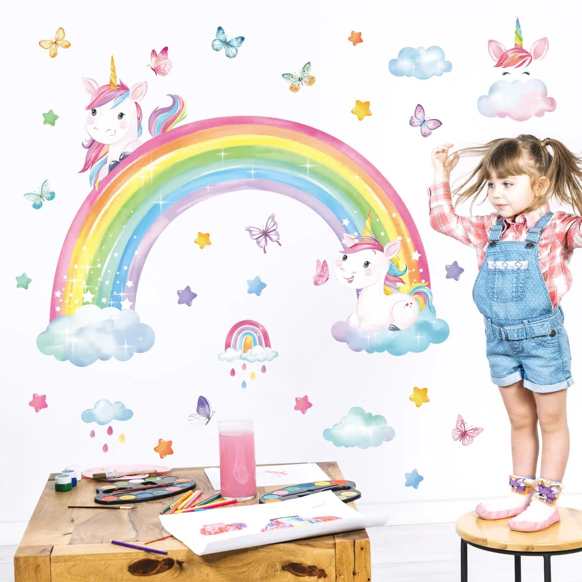 decalmile Pegatinas de Pared Arcoíris Unicornio Vinilos Decorativos Mariposas Nubes Estrella Adhesivos Pared Bebé Guardería Niñas Dormitorio
