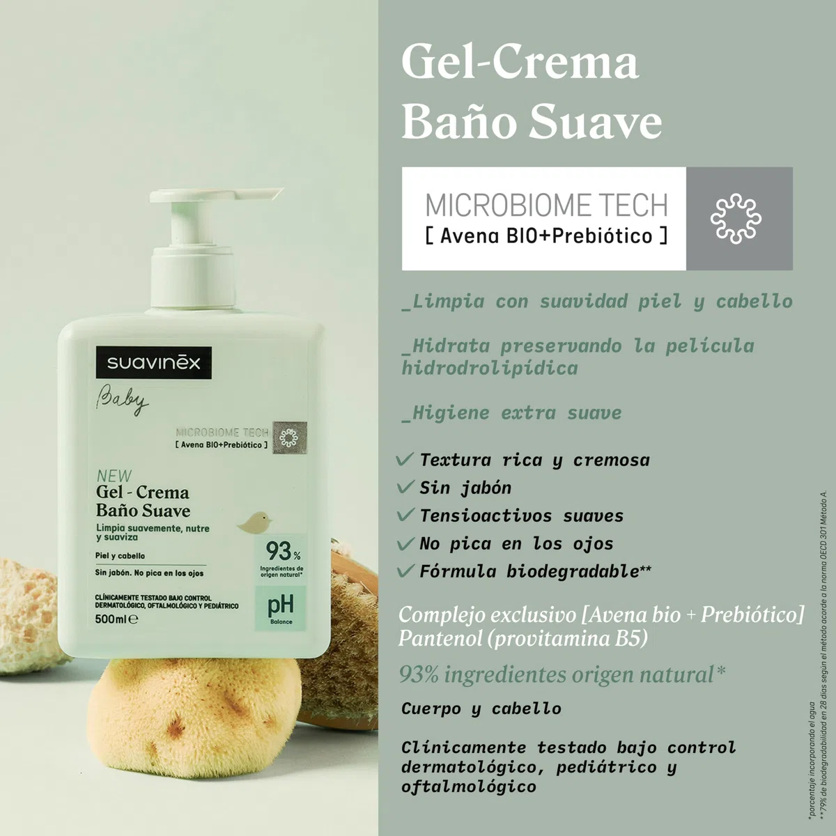 Suavinex, Gel - Crema Baño Suave para Bebés, Champú para Piel y Cabello, Sin Jabón, Apto Pieles Sensibles y Recién Nacidos, No Pica en los Ojos, 93% Ingredientes Origen Natural, con Prebiótico, 750 ml