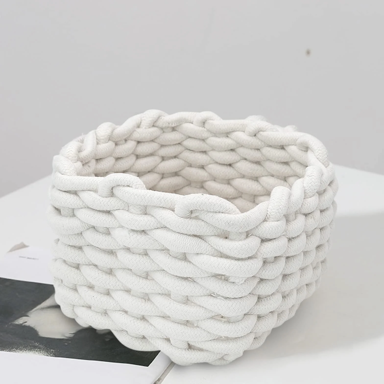 Cestas Almacenaje de Cuerda de Algodón, Canastas Tejidas Organizadoras Decorativas para Baño Armarios Cajones