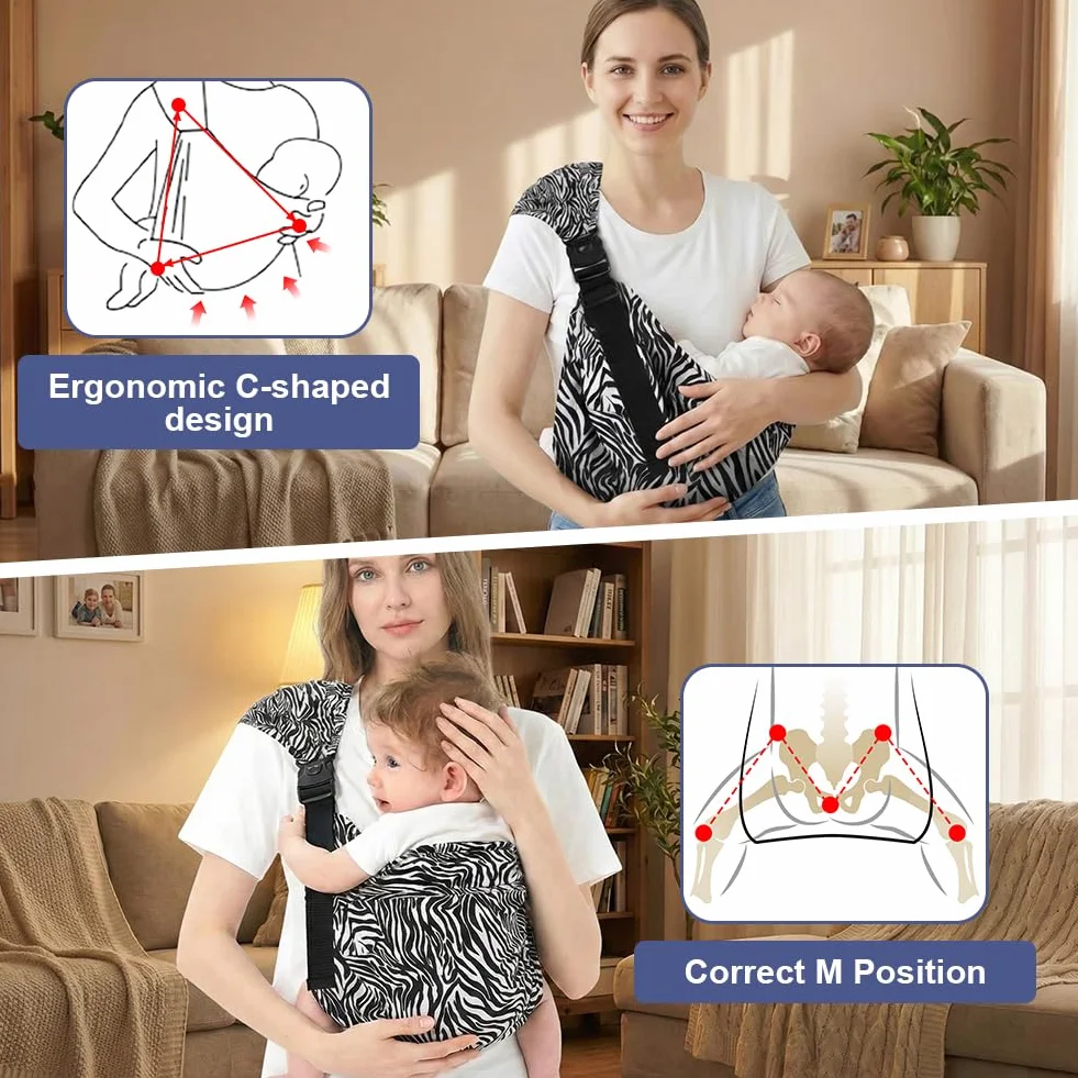 Portabebés Portátil para Bebés, Ergonómico Porteadores para Bebés de 3 a 24 Meses Manos Libres Triple Protección Ensanchado y Engrosado Hasta 20 KG Ajustable Transpirable Baby Carrier Rayas