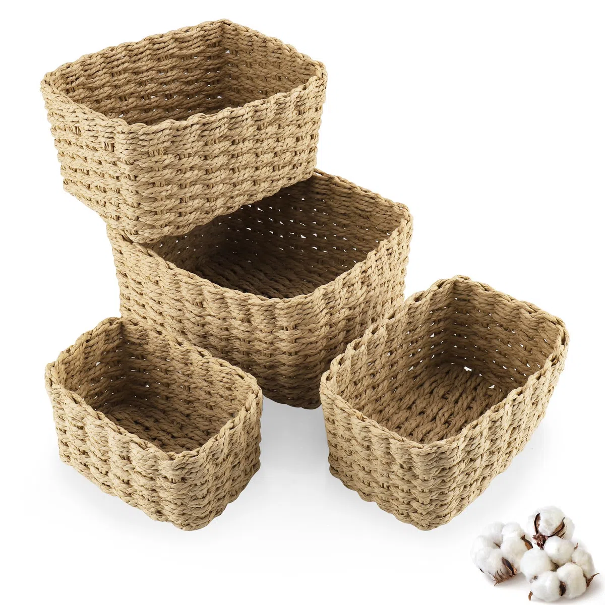 4 PCS Cestas Almacenaje Baño, Cestas Organizadoras Apilables, Cesta Mimbre Almacenaje Utilizar para Recoger Ropa, Juguetes y Cosméticos, para Cocinas, Dormitorios, Salas de Estar