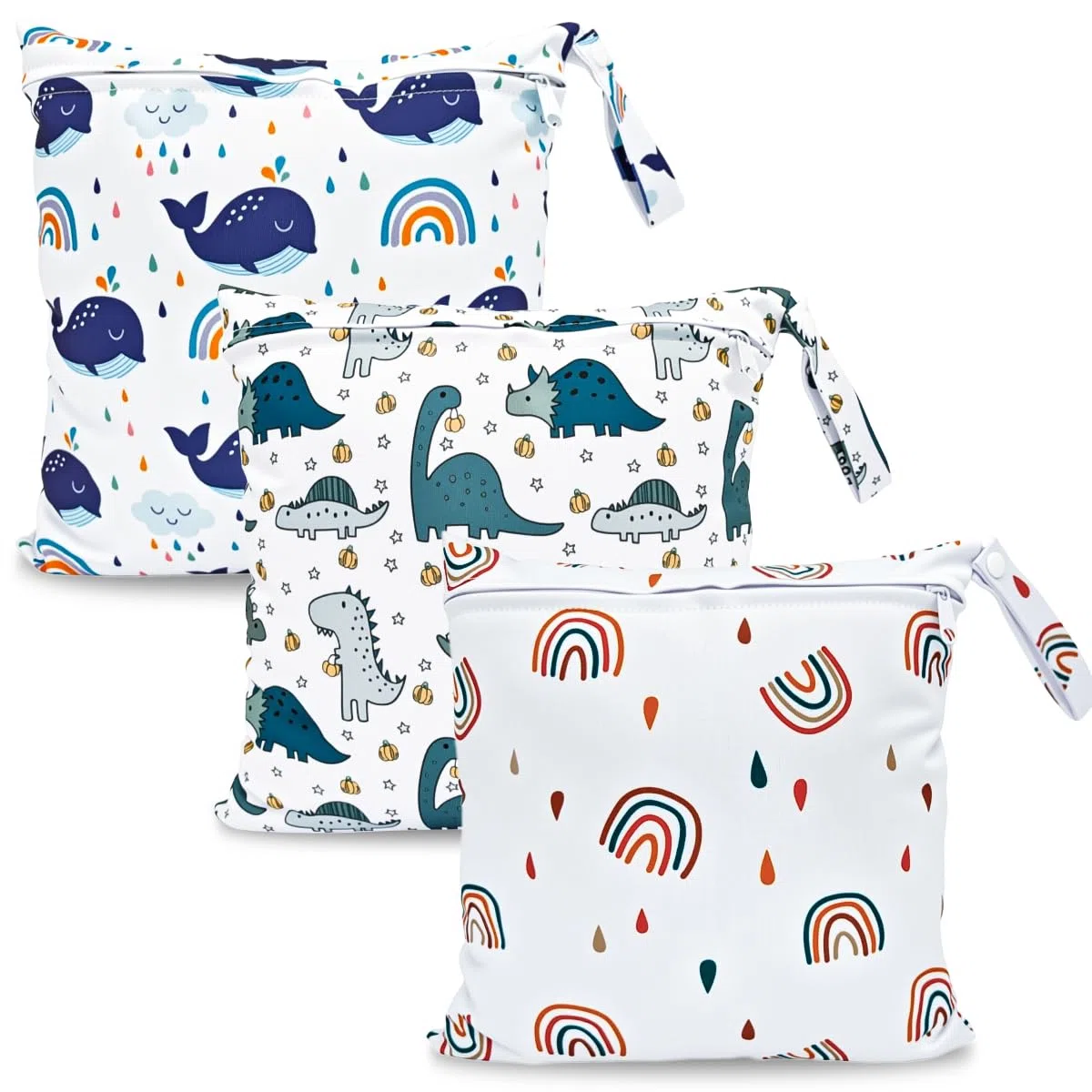 Bolsa de Pañales, 3PCS Bebé Reutilizable Impermeabilizan Bolsa con Cremallera Impermeable para Mamá, Wetbag Portátil Organizador de Viaje, Playa, Gym (Blanco)