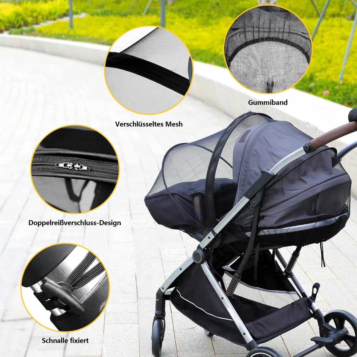 Mosquitera Carro Bebe Universal Carrito Red Antiinsectos Silla de Paseo Protección Avispas y Mosquitos Mosquitera Cochecitos con Cremallera y Goma Elástica | Lavable(Negro)