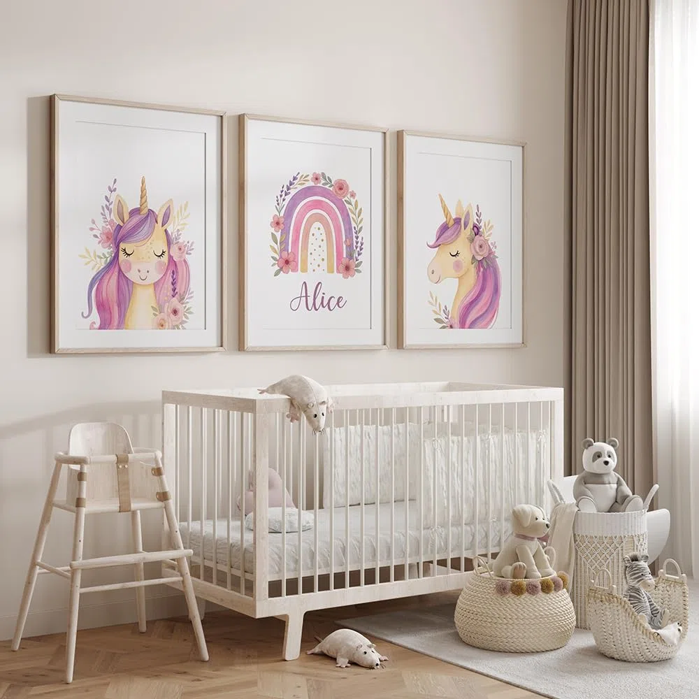 3 Laminas Decorativas Unicornio 30X40CM Poster Personalizado Habitacion Bebe Cuadros Habitacion Bebé Niña Rosa Unicornio Lienzo Decorativo Bebe Infantil Cuadros Personalizados Niña Rosa sin Marco
