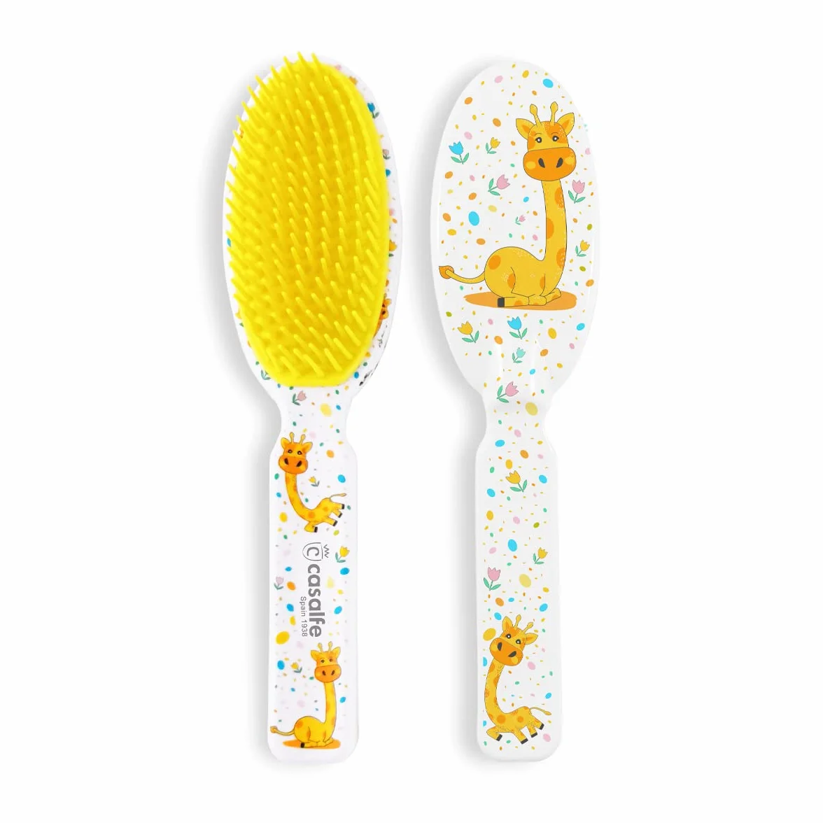 Cepillo de pelo para Bebé desde 9 hasta 17 meses - Con Púas Suaves y Flexibles - Ideal para Limpiar Costra Láctea sin Dolor o Incomodidad - Sin BPA - Con Dibujo de Jirafas - Ecofriendly - Casalfe