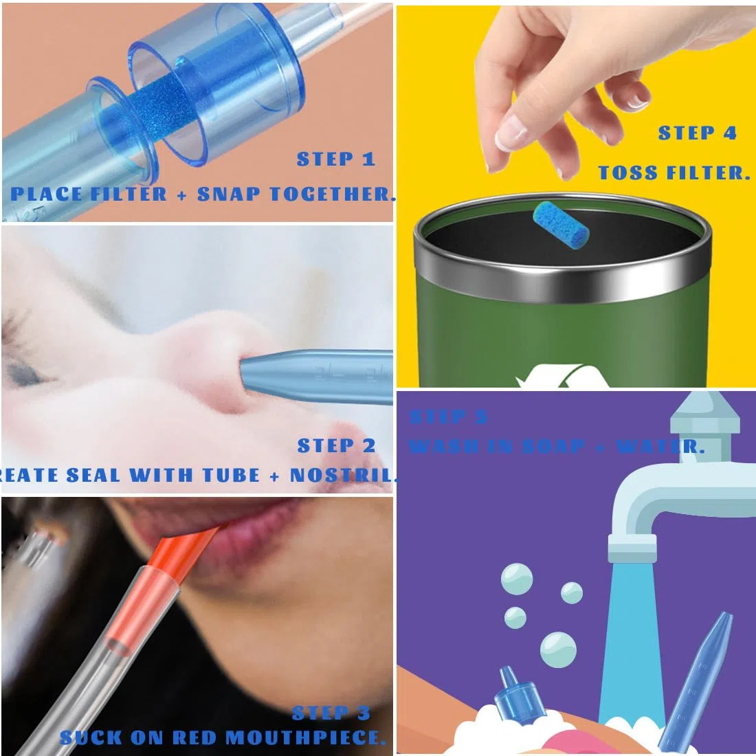 1 Pcs Aspirador Nasal Bebes, 200 Pcs Filtros de Aspirador Nasal, Silicona limpiador de Nariz Seguro, Reutilizable de Irrigador Nasal para Bebes, limpiador de Nariz Seguro, Cómodos y Seguros