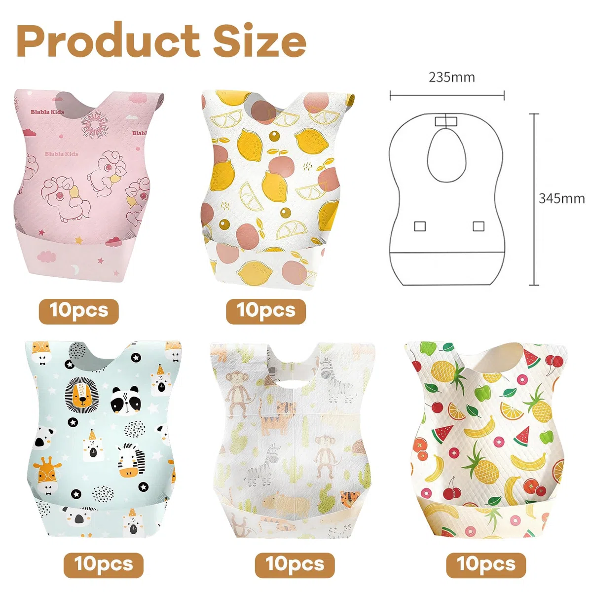 50 Piezas Papel Baberos Bebe, Babero para Niños con Bolsillo Ajustable Baberos Bebe Impermeables no Requiere Limpieza para Familia, Viajes, Habitación Infantil en 5 Patrones
