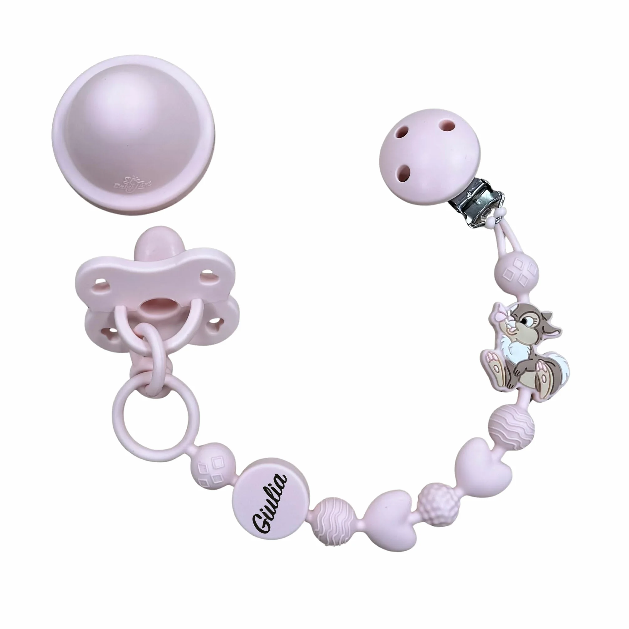 Cadena para chupete de silicona personalizada con nombre – Modelo Bubble Charm – Clip seguro – Idea regalo nacimiento – Conejita – Ultra ligera